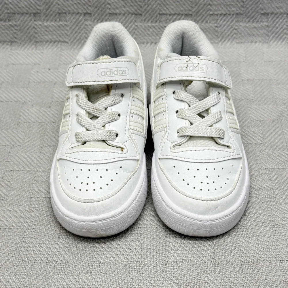 Adidas Forum Low‎ Shoes Unisex Kids Size 6 White Faux Leather Low Top